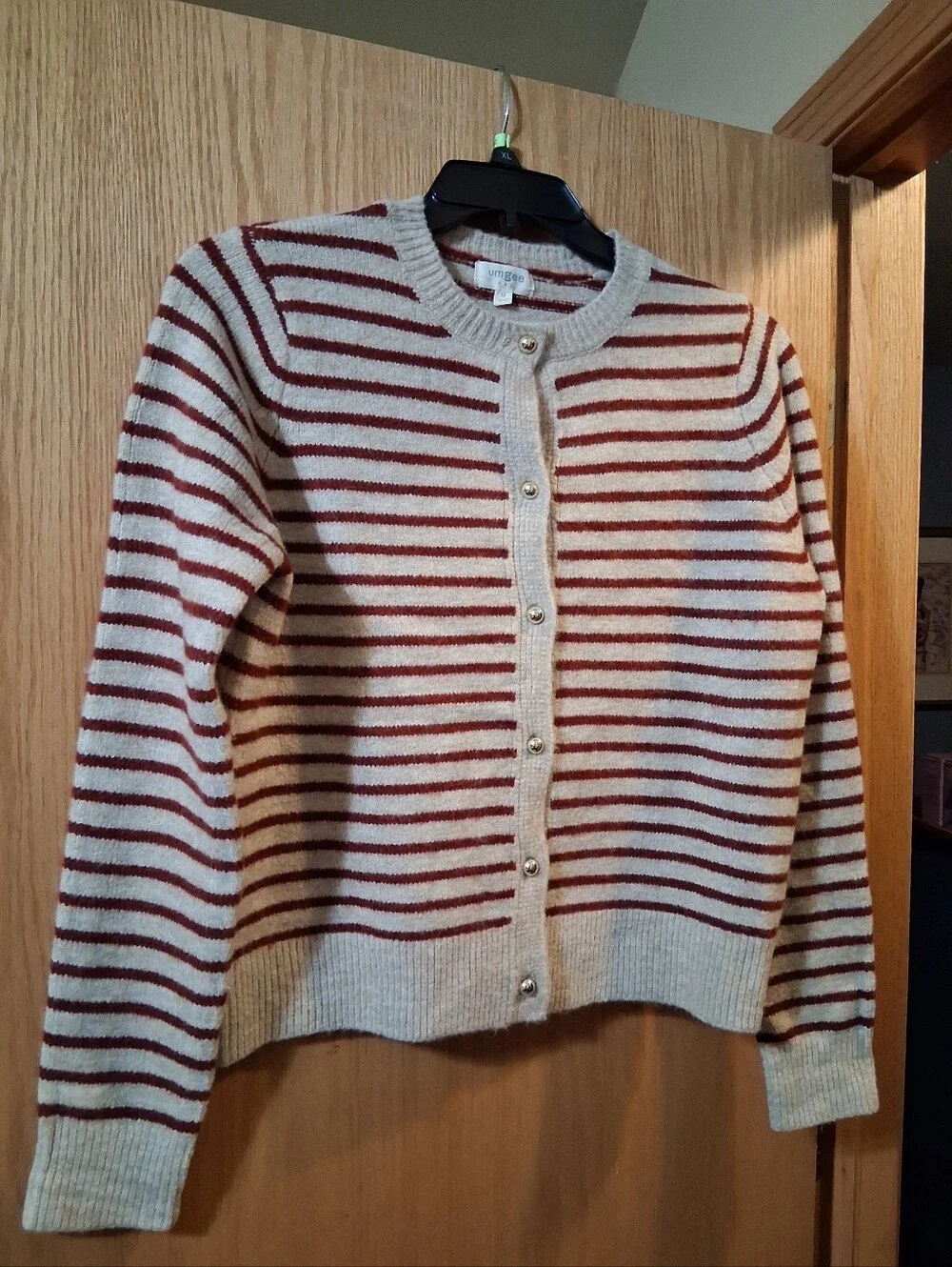 Umgee U.S.A. Striped Button-Up Knit Cardigan Sweater. Long sleeve,